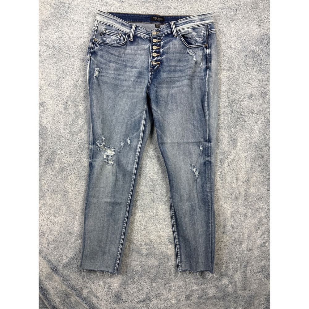 Judy Blue Womens 15/32 Blue Boyfriend Jeans Distressed Raw Hem JB82396DK